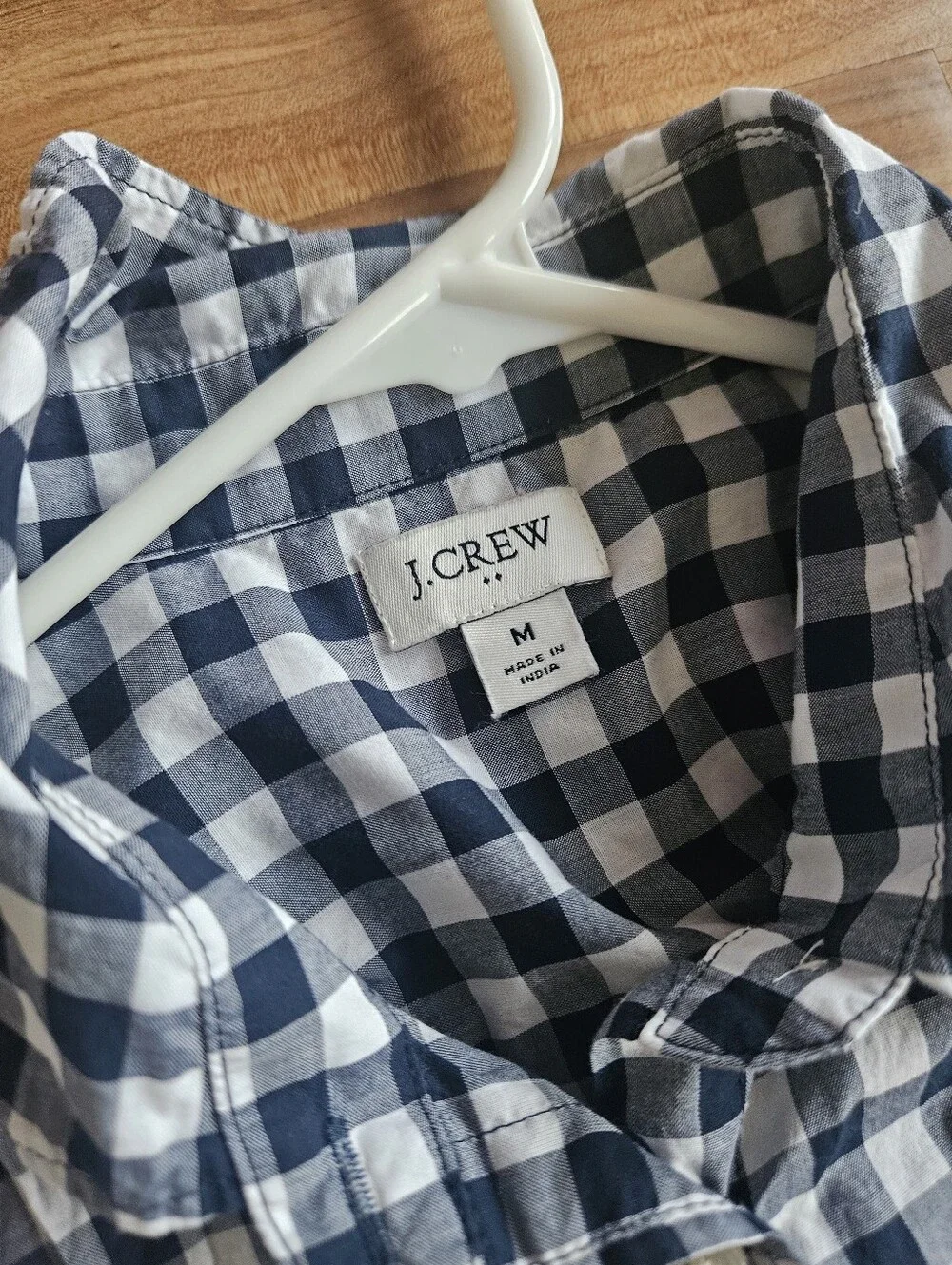 J. Crew Women's Navy and White Gingham Button-Down Shirt Size Medium